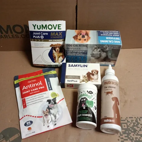 APPROXIMATELY 20 ASSORTED PET CARE PRODUCTS TO INCLUDE JOINT CARE PRO, EAR CLEANER, CALMING DIFFUSER ETC 
