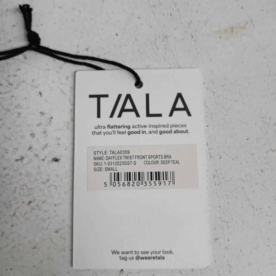 TALA DAYFLEX TWIST FRONT SPORTS BRA – DEEP TEAL – SIZE SMALL