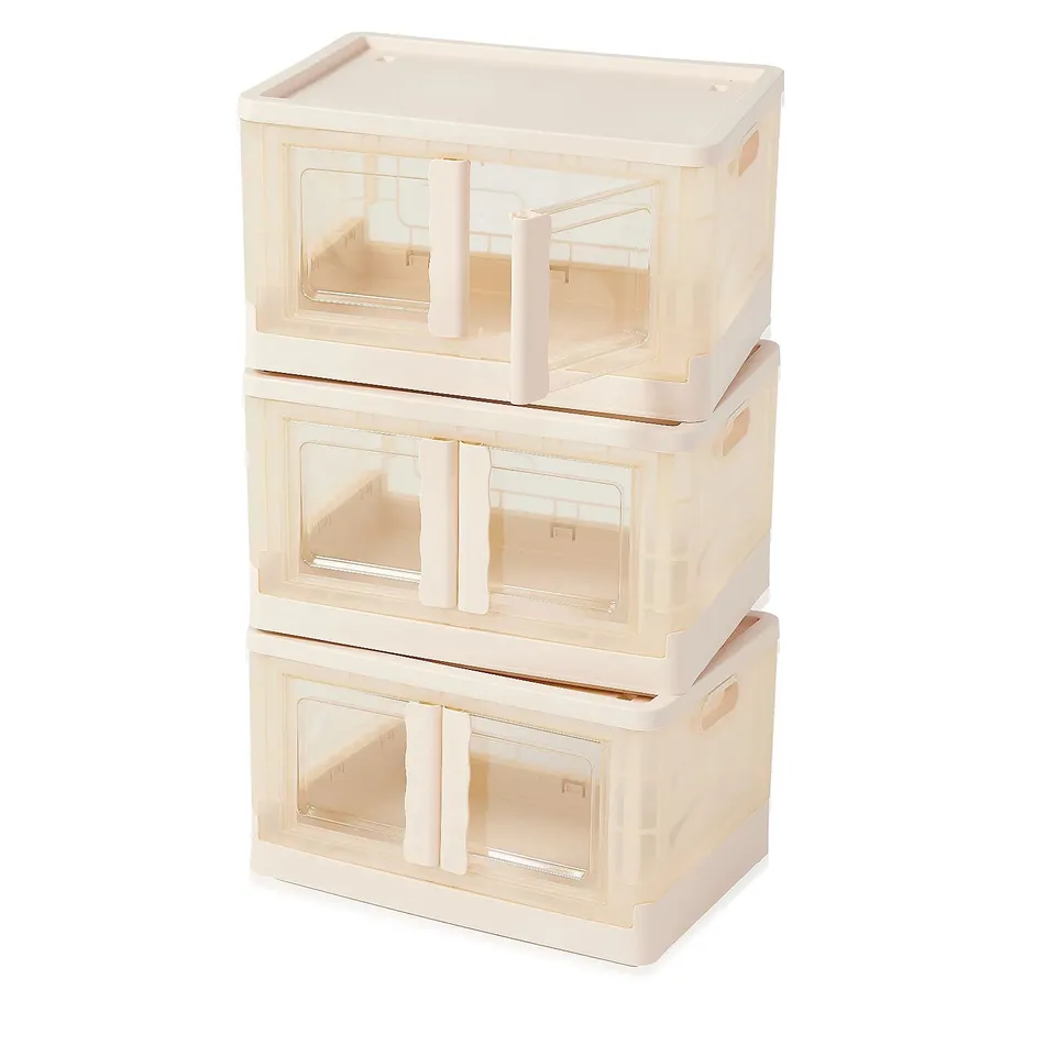 BOXED ORGANISED OPTIONS SET OF 3 42L COLLAPSIBLE STORAGE BOXES - PEARL