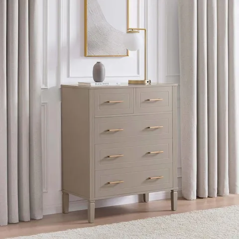 BOXED DUSK SIENNA 5 DRAWER CHEST - TAUPE (1 BOX)
