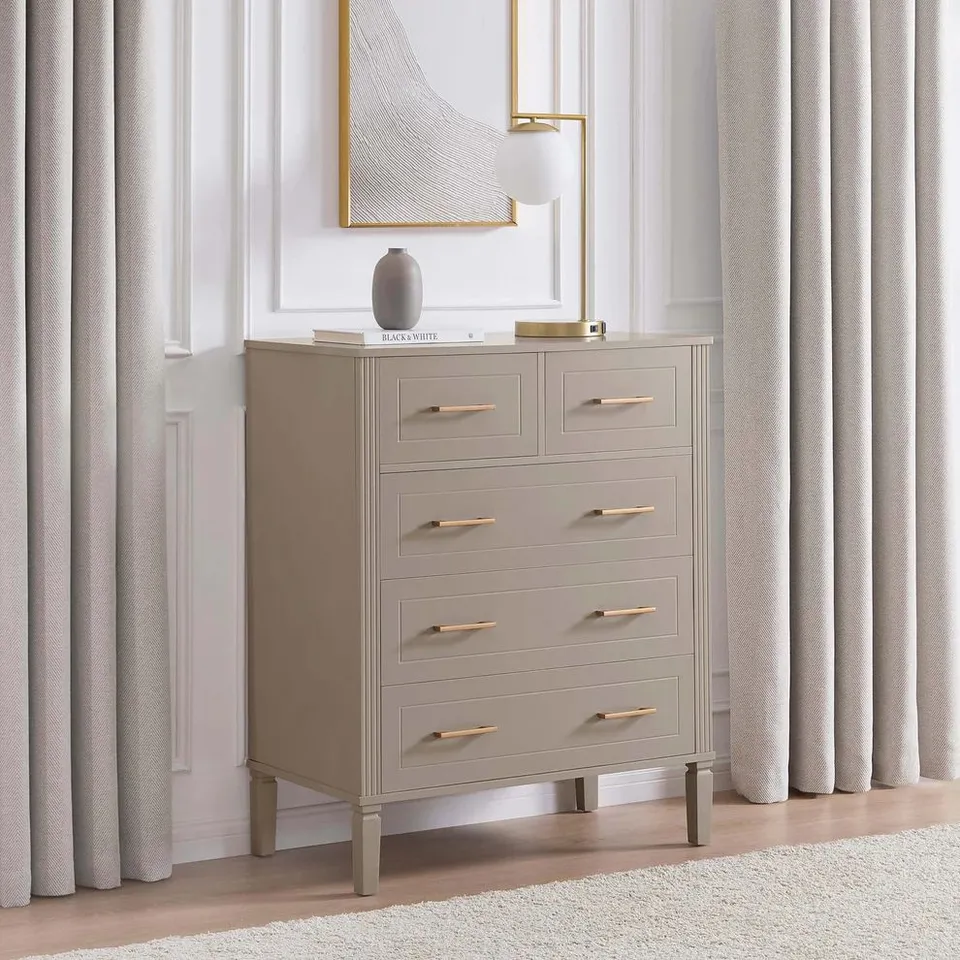 BOXED DUSK SIENNA 5 DRAWER CHEST - TAUPE (1 BOX)