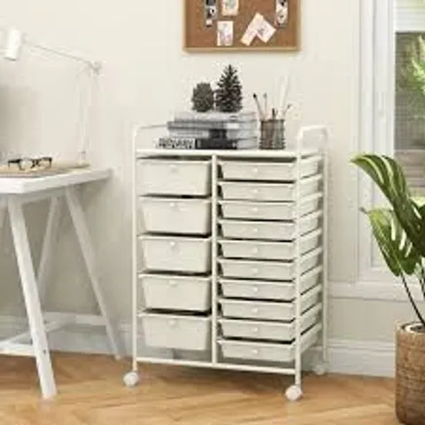 BOXED COSTWAY 15 DRAWER ROLLING STORAGE CART TOOLS SCRAPBOOK PAPER ORGANIZER LIGHTWEIGHT - WHITE (1 