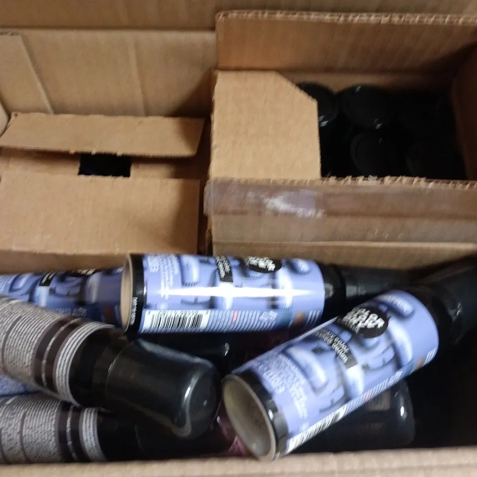 BOX OF APPROXIMATELY 50 MATRIX HAIRCARE PRODUCTS TO INCLUDE BRASS OFF PROTECTING CREAMS, TEMPORARY COLOUR SPRAYS AND VOLUME BOOSTERS