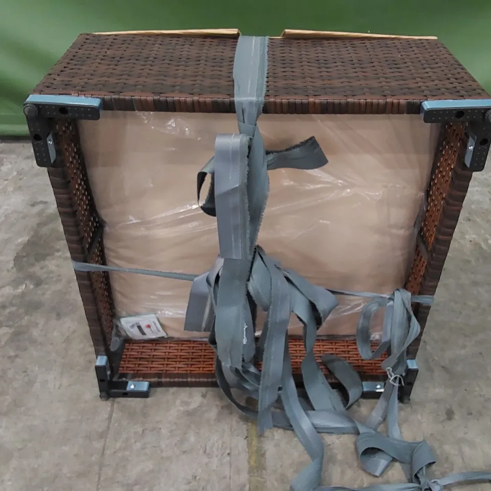 DESIGNER FLORIDA OTTOMAN/COFFEE TABLE IN RATTAN CHOCOLATE MIX AND COFFEE CREAM COLOUR WITH GLASS TOP