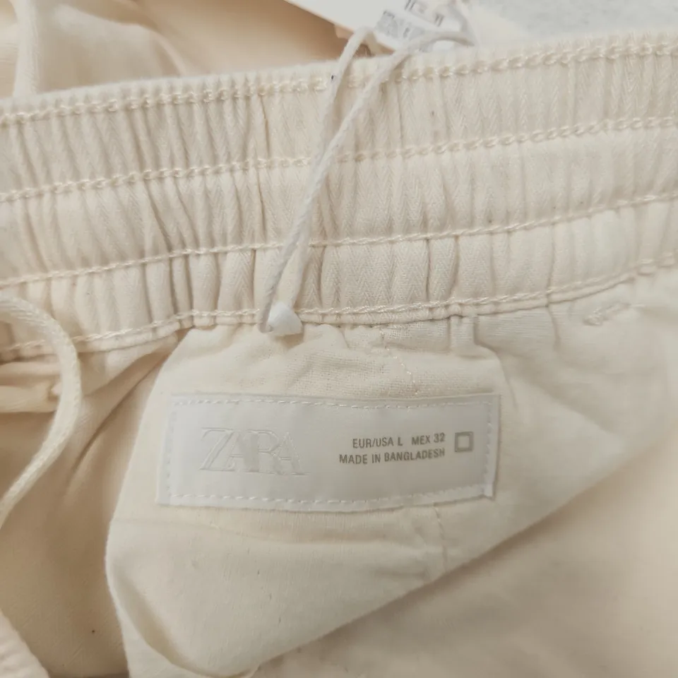 ZARA RELAXED FIT LOW RISE FULL LENGTH TROUSERS – BEIGE, WOMEN'S, SIZE L (EU/USA 32)