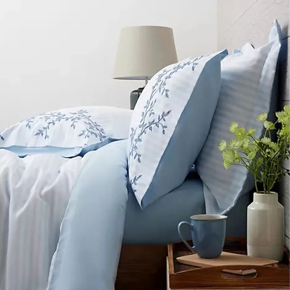 SUPERSOFT BY COZEE HOME TEXTURED STRIPE 6 PIECE DUVET SET WITH EMBROIDERY- BLUE DOUBLE