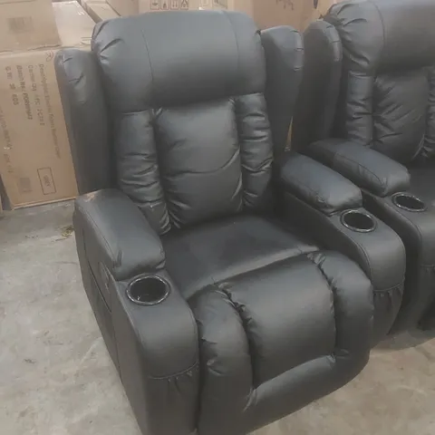 DESIGNER FAUX LEATHER MANUAL RECLINER ARMCHAIR - BLACK