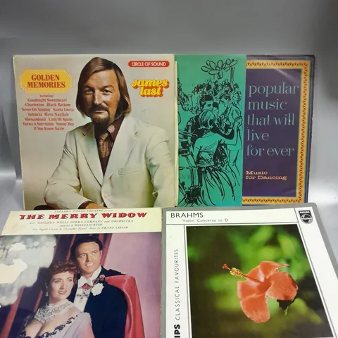 APPROXIMATELY 20 ASSORTED VINYLS TO INCLUDE JAMES LAST, MUSIC FOR DANCING, THE MERRY WIDOW ETC