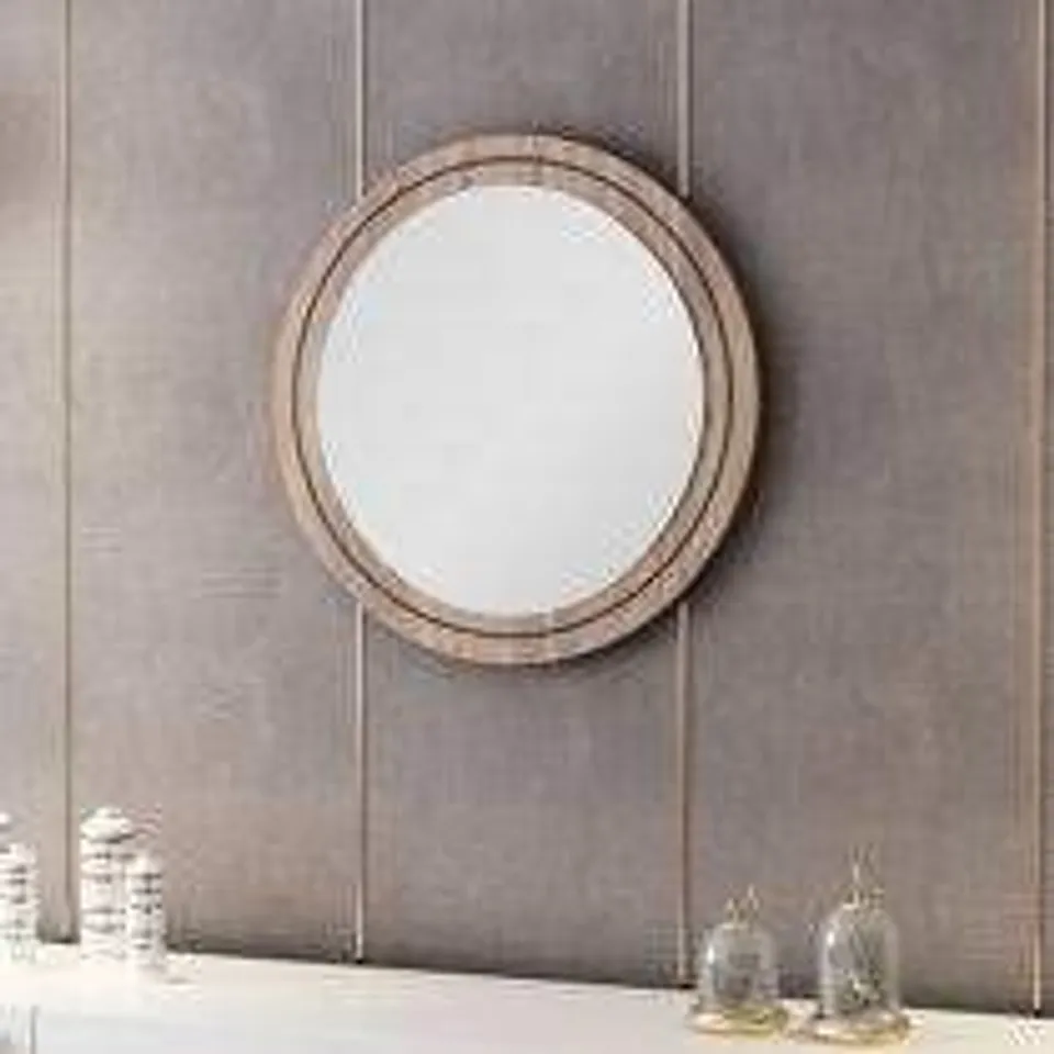 BOXED FAIRFIELD ROUND WOOD FRAMED WALL MOUNTED ACCENT MIRROR SIZE: 60 X 60
