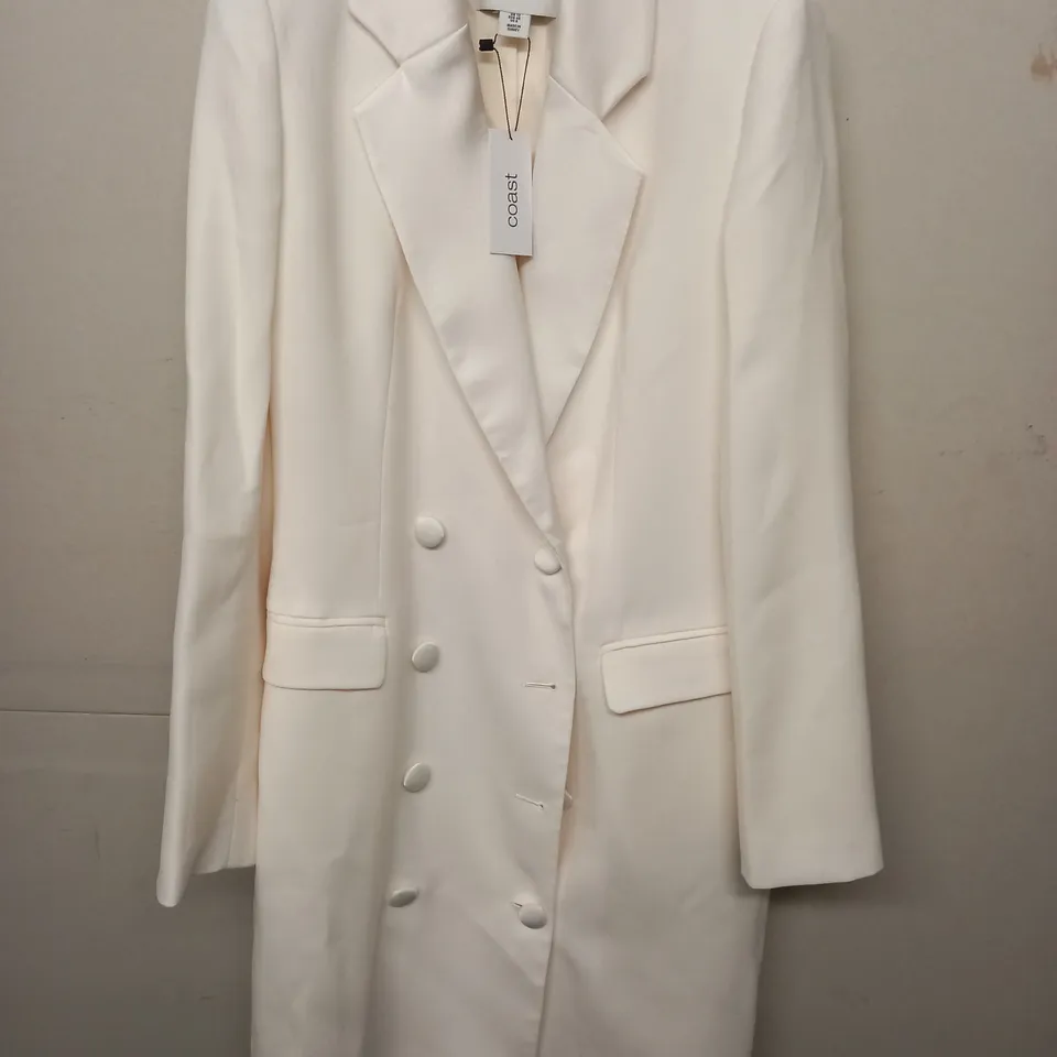 COAST SATIN TRIM DOUBLE BREASTED BLAZER MIDI DRESS IN IVORY - 12