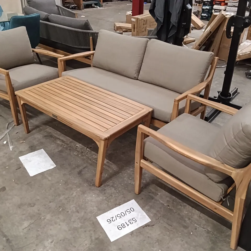 OUTDOOR PATIO LOUNGE SET (4 PARTS) - WOOD/BEIGE 