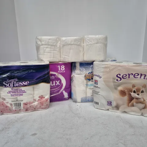 5 MULTI-PACKS OF TOILET ROLL TO INCLUDE SERENITY, LUXURY SOFTESSE, SOFTLUX, ETC