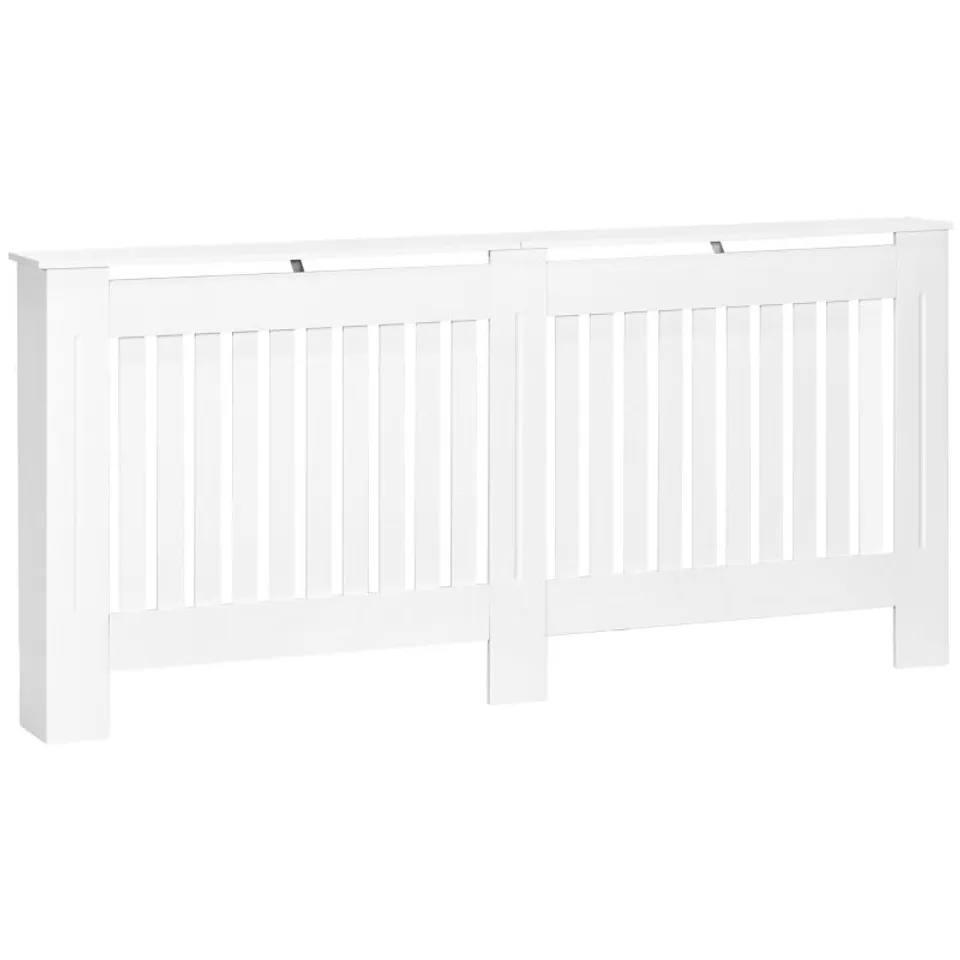 BOXED HOMCOM SLATTED RADIATOR COVER PAINTED CABINET MDF LINED GRILL IN WHITE (152L X 19W X 81H CM) - 1 BOX