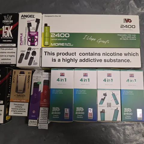 APPROXIMATELY 35 ASSORTED E-CIGARETTE PRODUCTS TO INCLUDE - IVG AND CROWN BAR