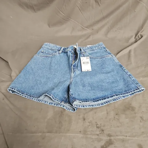 MNG HIGH WAIST STRAIGHT DENIM SHORTS IN BLUE SIZE 10