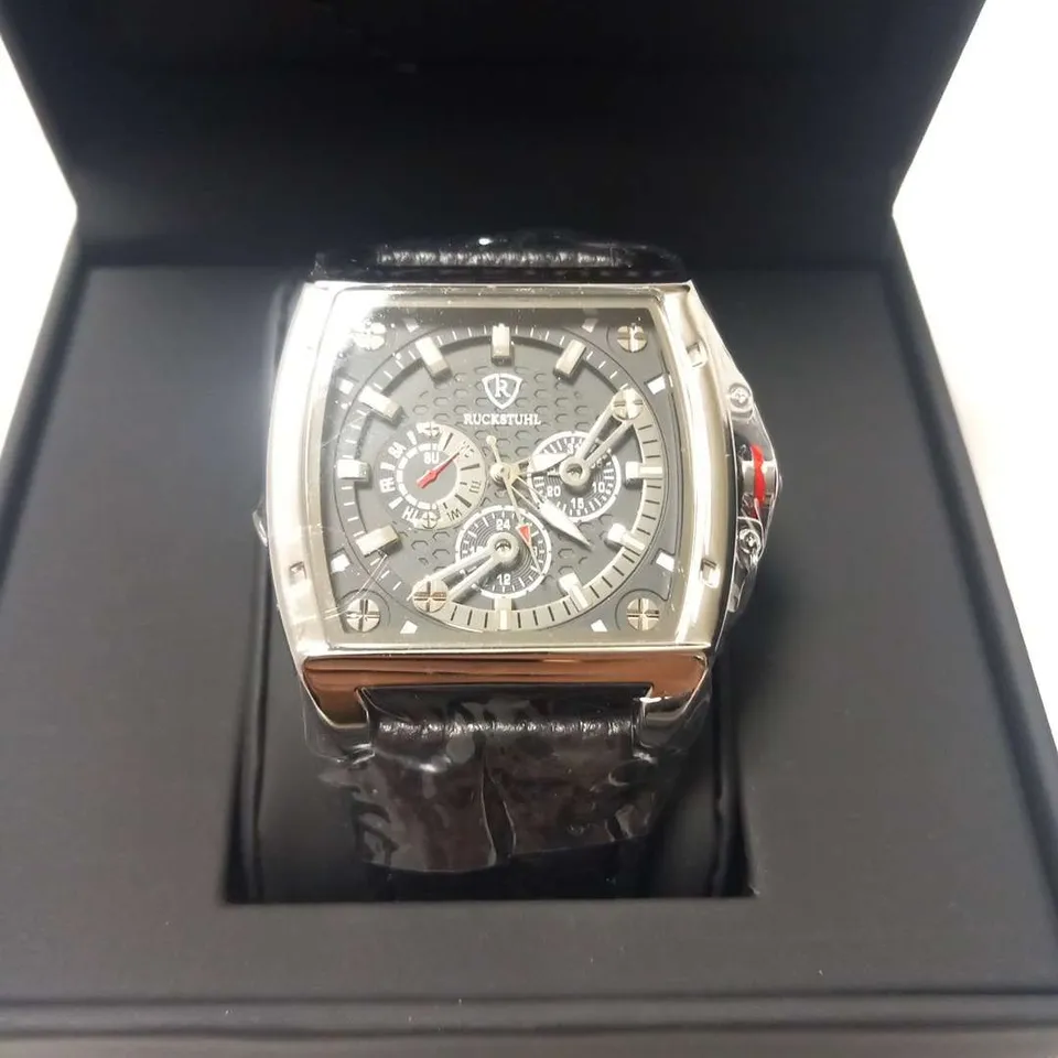 MEN’S RUCKSTUHL R300 CHRONOGRAPH WATCH – BLUE MULTI FUNCTION DIAL – BLACK CASE -3ATM WATER RESISTANT – GENUINE LEATHER STRAP – RRP £600