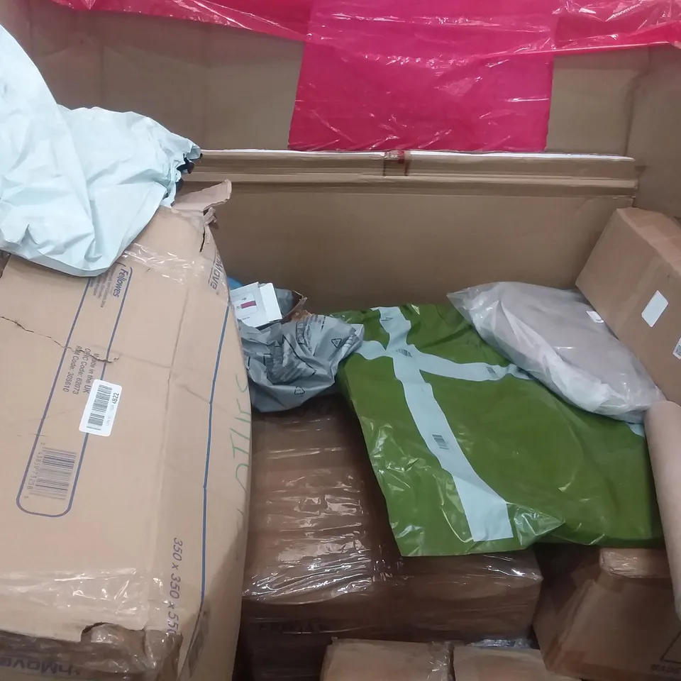 PALLET OF ASSORTED ITEMS INCLUDING TOILET SEAT, ESSELTE BINDERS, OOCOME WALKING STICK, 50X70 PICTURE FRAME, MODAZON LAPTOP DESK, CAMPING TENT