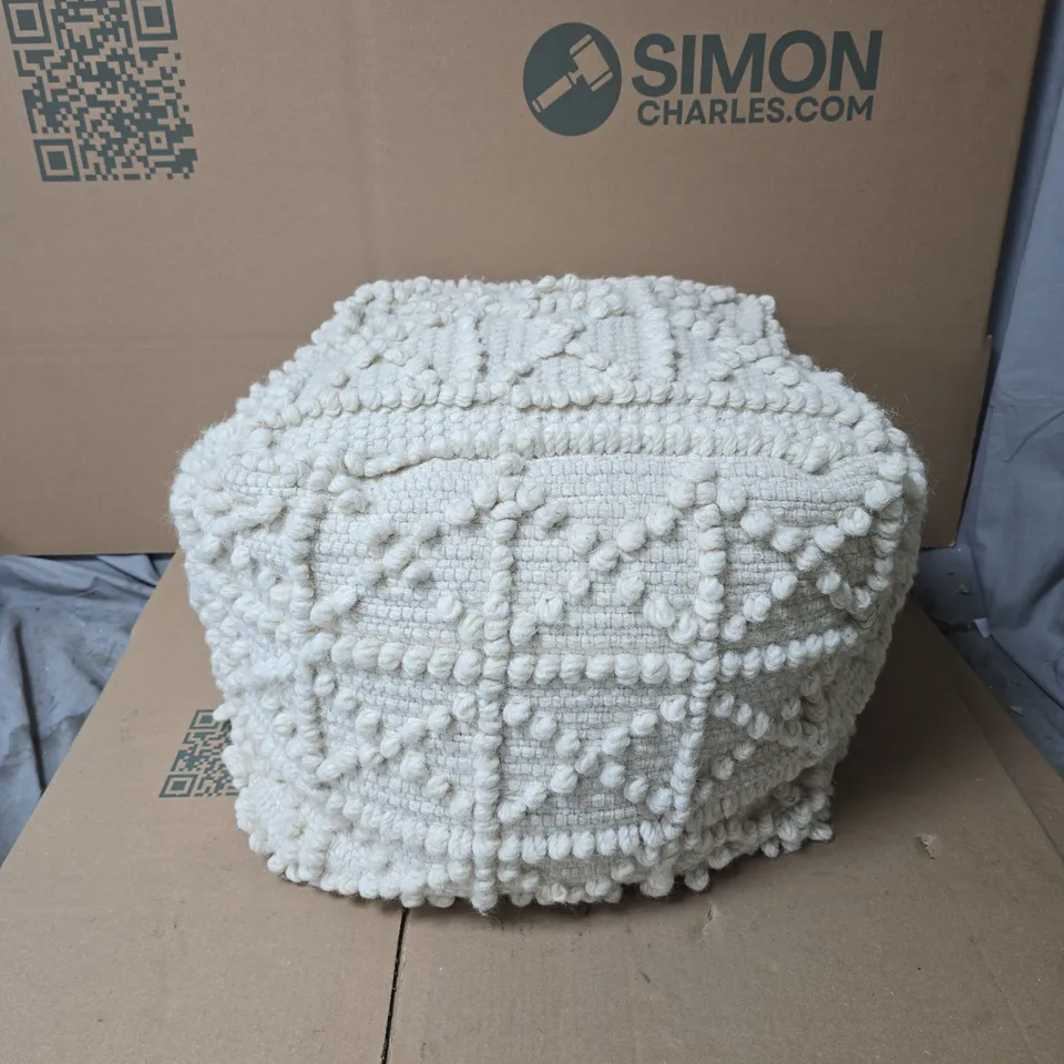 CREAM KNITTED POUFFE WITH BOBBLE TEXTURE UNBOXED