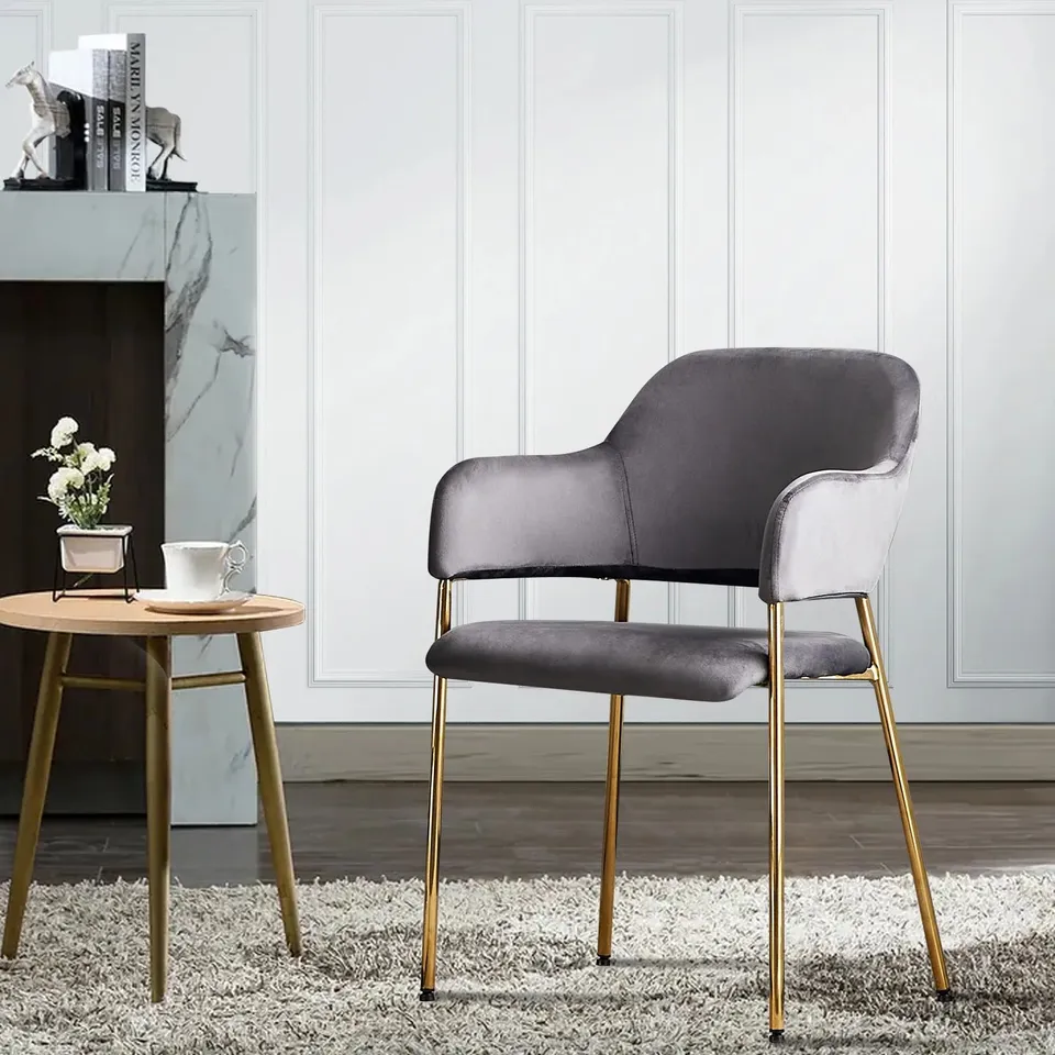 SET OF 2 LUKKA MODERN VELVET DINING CHAIRS WITH GOLD METAL LEGS GREY