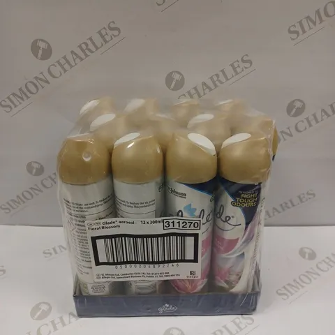 BOX OF 12 GLADE AEROSOL AIR FRESHENERS - 12 X 300ML FLORAL BLOSSOM - COLLECTION ONLY 