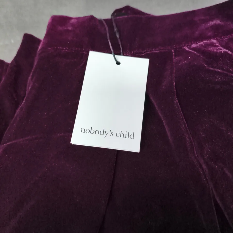 NOBODY'S CHILD TAILORING PURPLE VELVET WIDE-LEG TROUSERS - UK 12