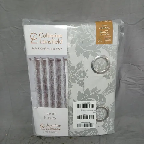 CATHERINE LANSFIELD DAMASK JACQUARD EYELET CURTAINS IN GREY - 168X183CM