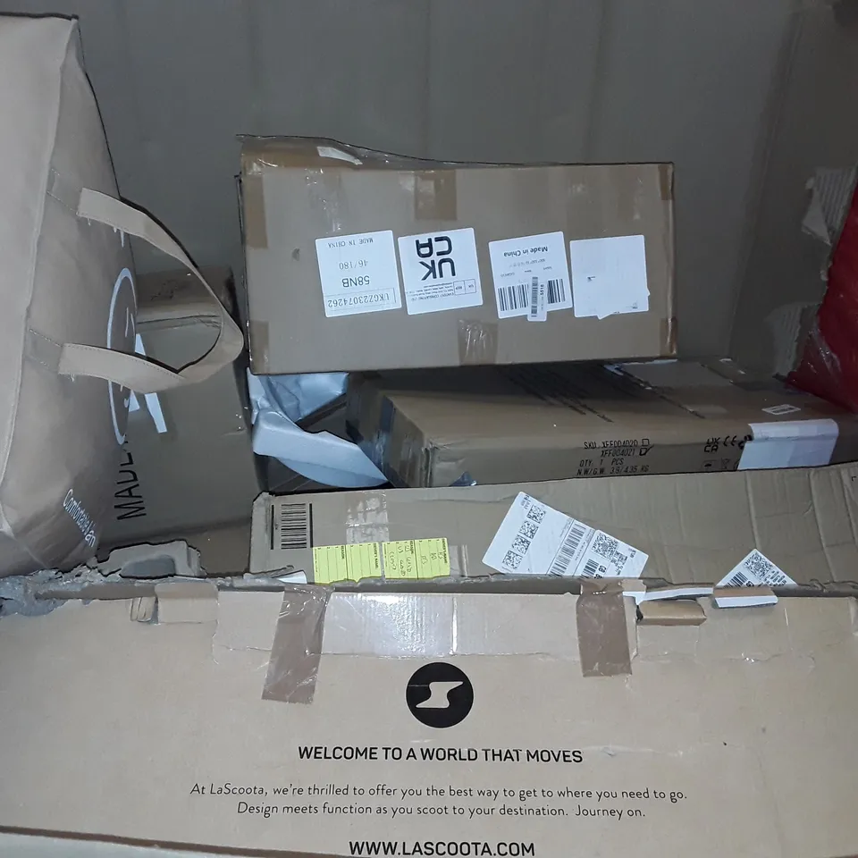 PALLET OF ASSORTED HOUSEHOLD ITEMS TO INCLUDE KIDS BALANCE BIKE AND SCOOTER, METAL DETECTOR AND CONVECTOR HEATER