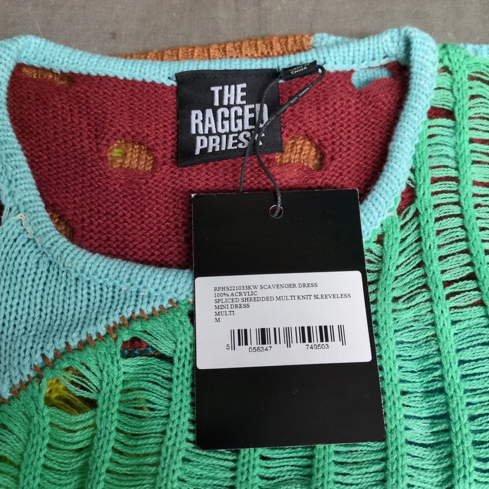 THE RAGGED PRIEST SCAVENGER DRESS – SLEEVELESS MULTICOLOUR KNIT, 100% ACRYLIC, SIZE M