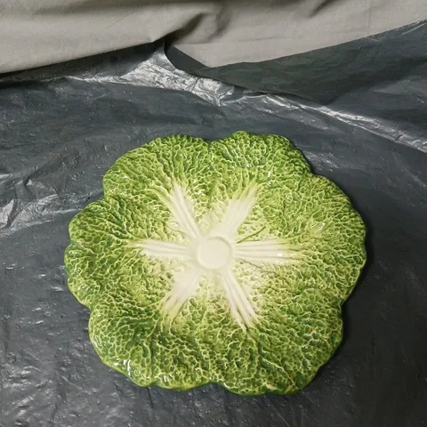 3 X M&S HOME FOREST GREEN STONEWARE PLATE – LEAF-EDGE, DISHWASHER SAFE & MICROWAVEABLE "CABBAGE PLATE" UNBOXED