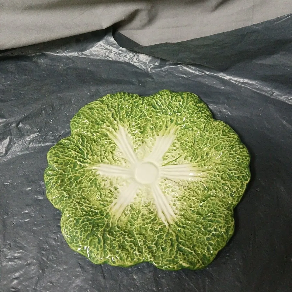 3 X M&S HOME FOREST GREEN STONEWARE PLATE – LEAF-EDGE, DISHWASHER SAFE & MICROWAVEABLE "CABBAGE PLATE" UNBOXED