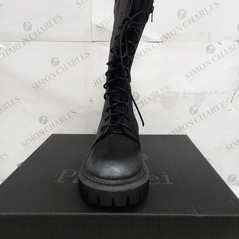 BOXED PAIR OF PAPCEI MAURICE CHAIN EMBOSSED MID BOOT IN BLACK - UK 5