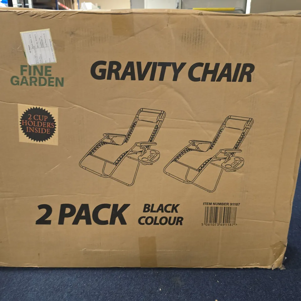 BOXED FINE GARDEN GRAVITY CHAIR 2-PACK – BLACK