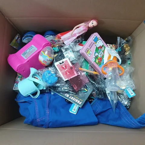 LARGE BOX OF APPROXIMATELY 20 ASSORTED TOYS AND GAMES TO INCLUDE HELLO KITTY, BABY BOTTLES AND TEDDIES
