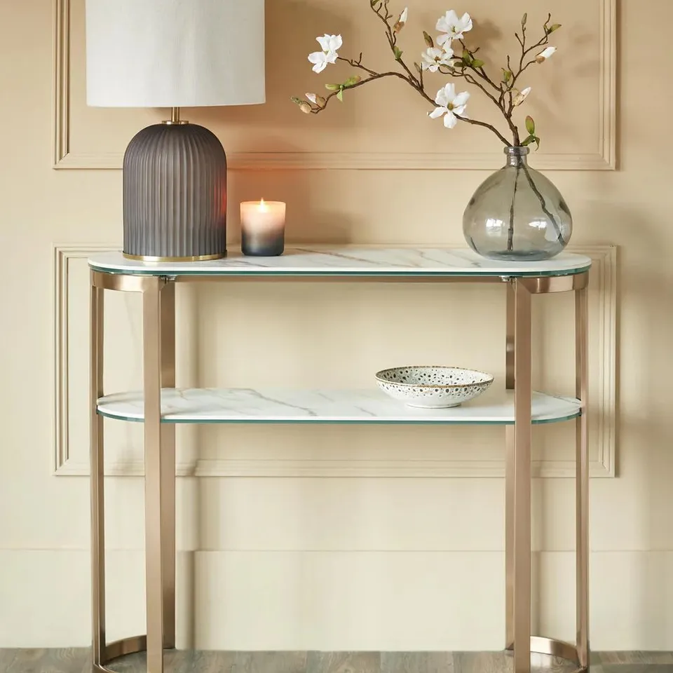 BOXED DANETTI ISLA NATURAL CERAMIC CONSOLE TABLE (2 BOXES)