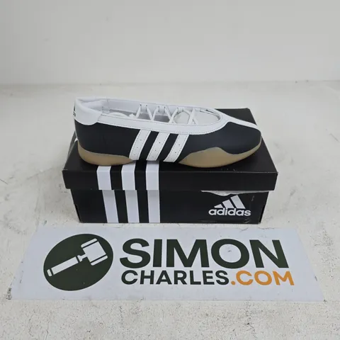 BOXED PAIR OF ADIDAS TAEKWANDO MEI BALLET W SHOES IN BLACK/WHITE - UK 6