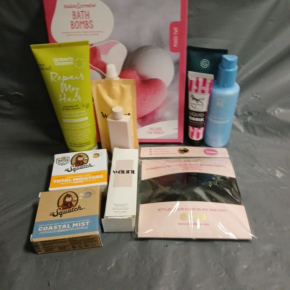 APPROXIMATELY 20 ASSORTED HEALTH & BEAUTY PRODUCTS TO INCLUDE GIVE ME HYALURONIC ACID CLEANSER, LULLABELLZ FEATHERED FRINGE CLIP IN BANGS, WAUNT EXFOLIATOR, ETC