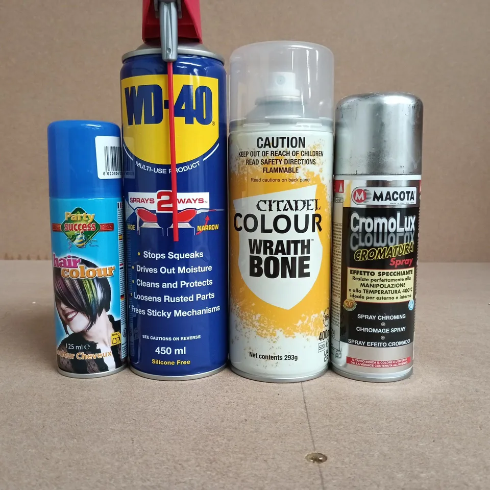 APPROXIMATELY 15 ASSORTED AEROSOLS TO INCLUDE WD-40 , CRAZY HAIR AND RITUALS