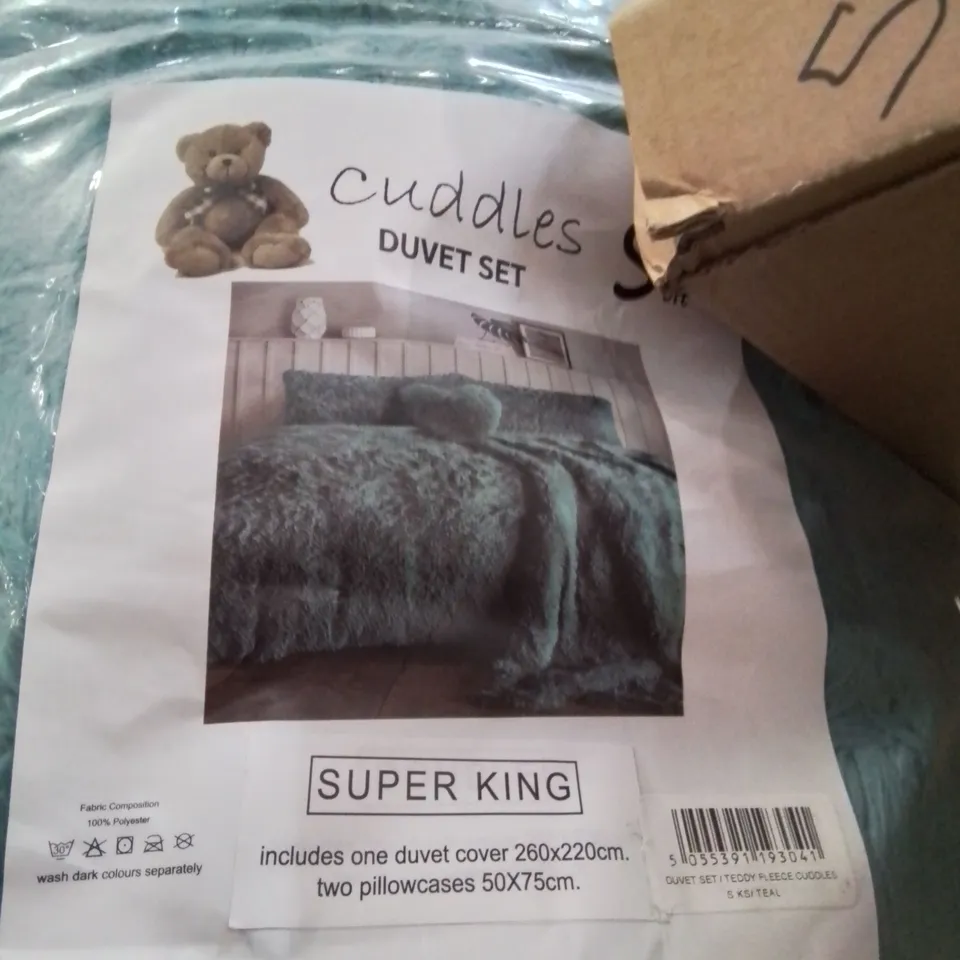 BOXED LUXURY CUDDLES SUPER KING TEDDY BEAR FLEECE DUVET COVER SET TURQUOISE 