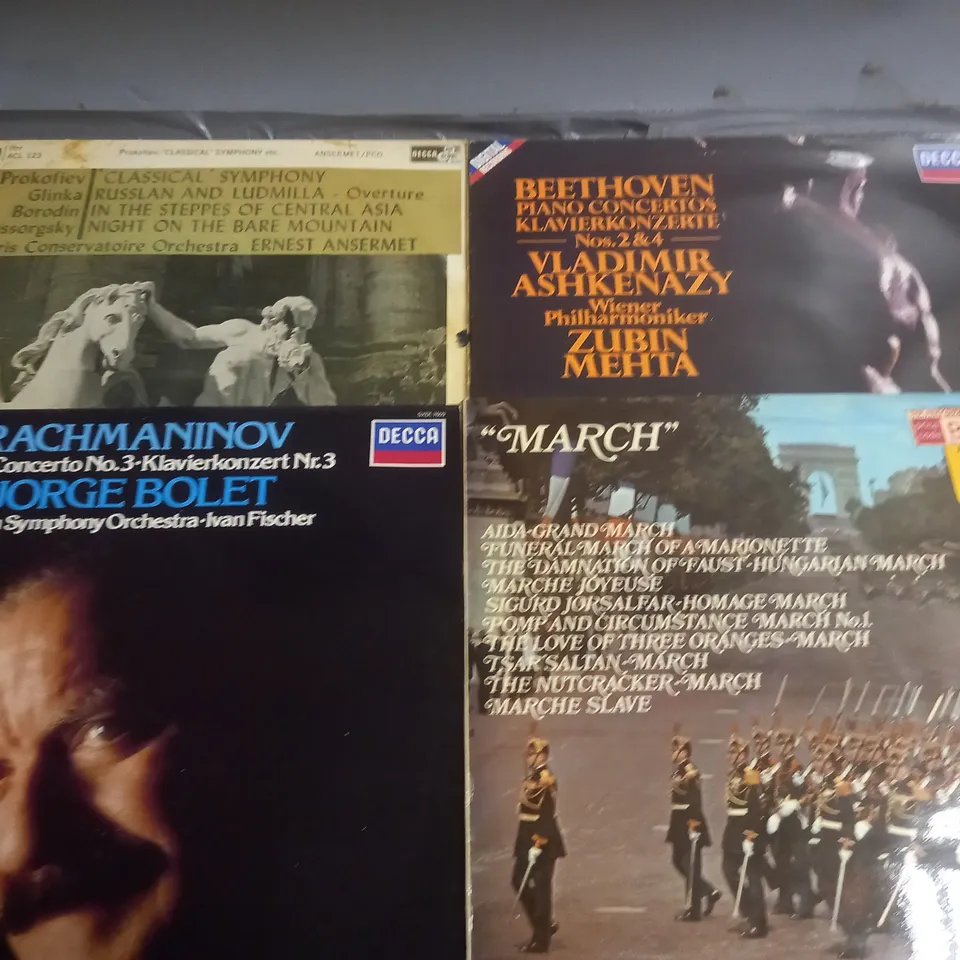 LOT OF 14 ASSORTED CLASSICAL VINYL RECORDS TO INCLUDE BEETHOVEN PIANO CONCERTO, RACHMANINOV, AND PROKOFIEV CLASSICAL SYMPHONY