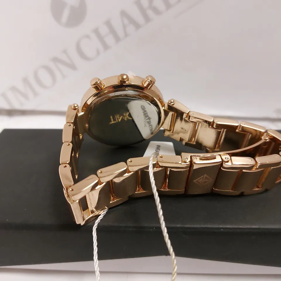 BOXED TIMOTHY STONE ROSE GOLD EFFECT WATCH WITH BRACELET STRAP