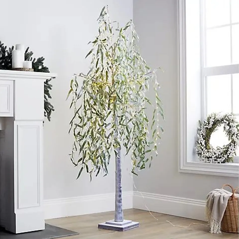 OUTLET ALISON CORK 180CM PRE-LIT GREEN LEAF WILLOW TREE- GREEN SAGE