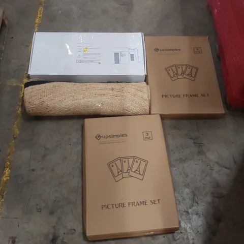 PALLET OF ASSORTED ITEMS INCLUDING: SHOWER MIXER SYSTEM, RUGS, PICTURE FRAMES ECT