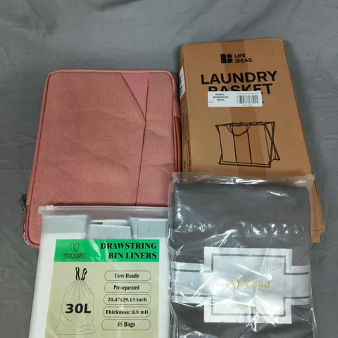 APPROXIMATELY 20 ASSORTED HOUSEHOLD PRODUCTS TO INCLUDE LAUNDRY BASKET, STORAGE BAG, HOME DECOR ETC 