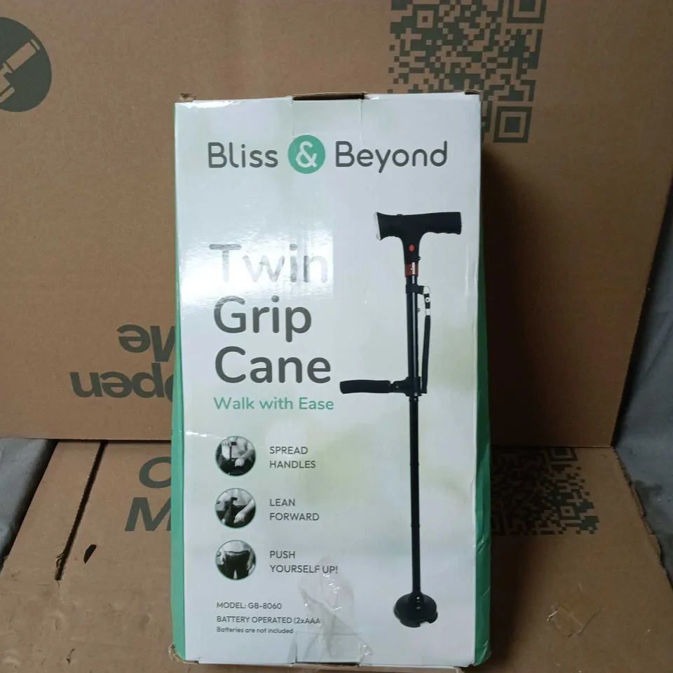 BLISS AND BEYOND TWIN GRIP CANE WALK WITH EASE, BLACK/RED. BOXED