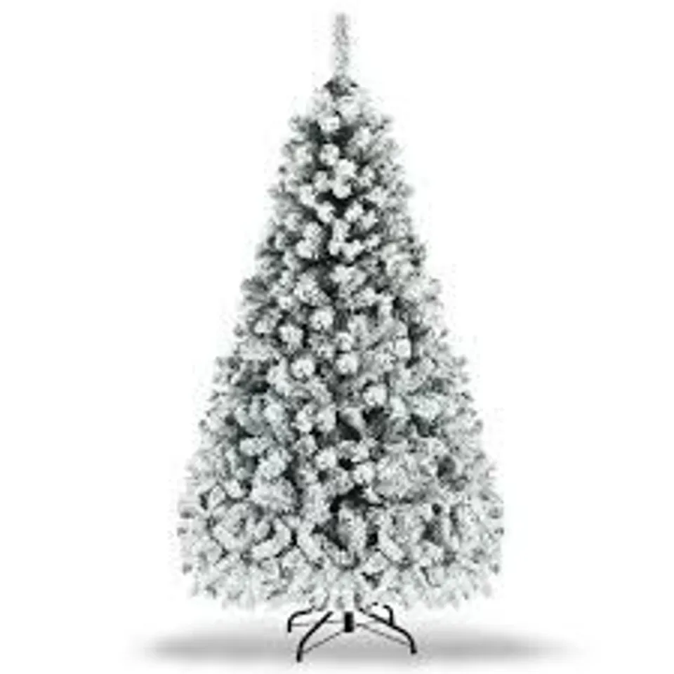 BOXED COSTWAY WARM WHITE LED PRE-LIT FLOCKED SNOW ARTIFICIAL CHRISTMAS TREE 6FT