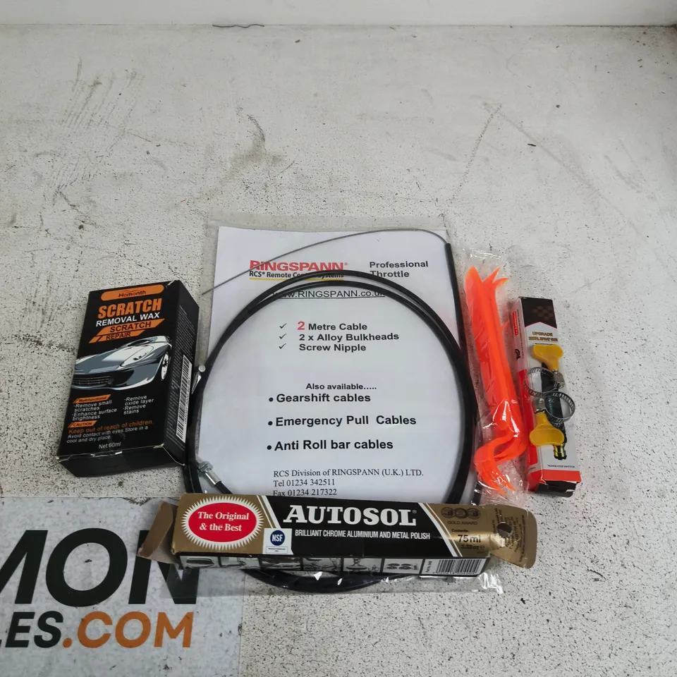 APPROXIMATELY 10 ASSORTED VEHICLE PARTS/ACCESSORIES TO INCLUDE METAL POLISH, SCRATCH REPAIR, SPRAY GUN ATTACHMENT ETC
