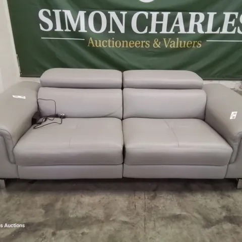 QUALITY ITALIAN DESIGNER LUCIO POWER RECLINING THREE SEATER SOFA WITH ADJUSTABLE HEADRESTS GREY LEATHER