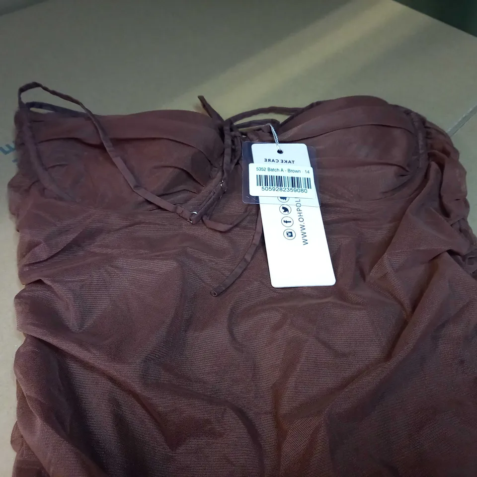 OH POLLY CHOCOLATE RUCHED CORSET TOP MIDI DRESS - SIZE 14