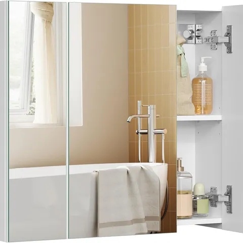 BOXED VASAGLE BBK22WT BATHROOM WALL CABINET WITH MIRROR 3 DOOR STORAGE UNIT