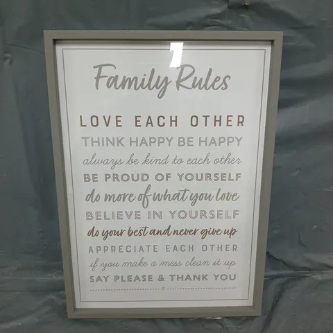 6 FRAMED FAMILY RULES PRINT - COLLECTION ONLY